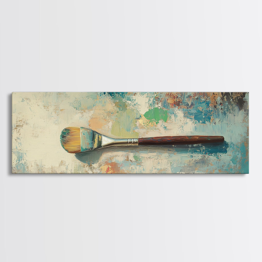 Single Paintbrush On Textured Abstract Canvas Print, Artist Studio Wall Art, Creative Office Decor, Modern Home Decor, Gift For Artist