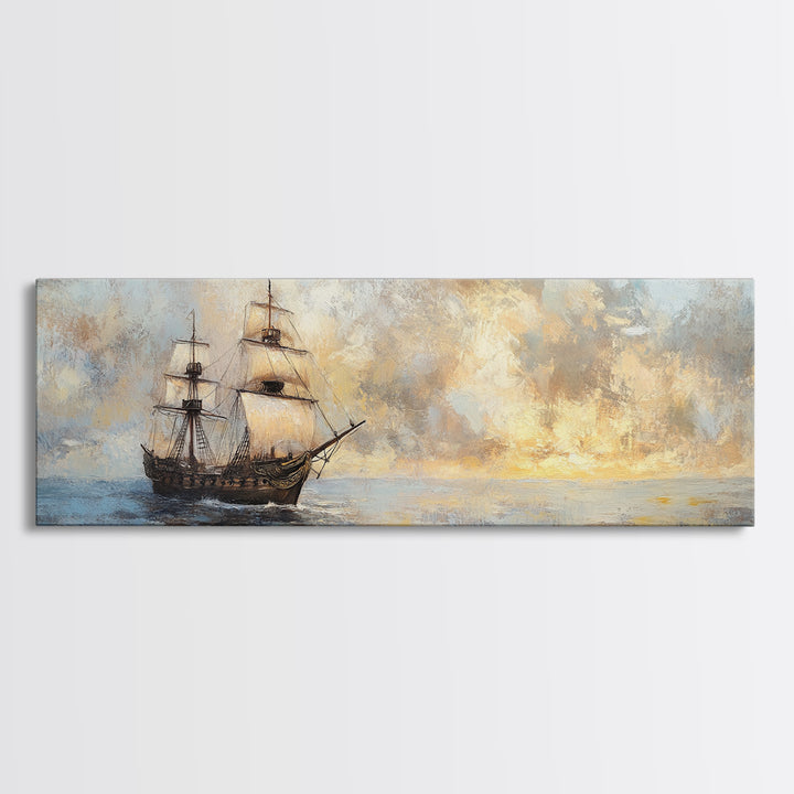 Tall Sailing Ship At Sunset Canvas Print, Nautical Wall Art, Coastal Seascape Art, Ocean Painting, Beach House Decor, Gift