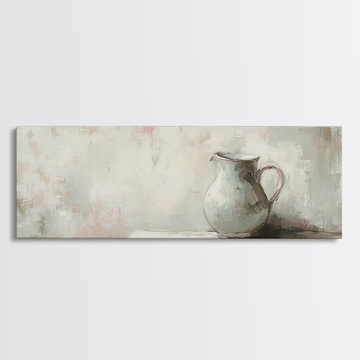 White Ceramic Pitcher Still Life Framed Canvas Print, Neutral Wall Art, Minimalist Kitchen Decor, Rustic Home Decor, Gift
