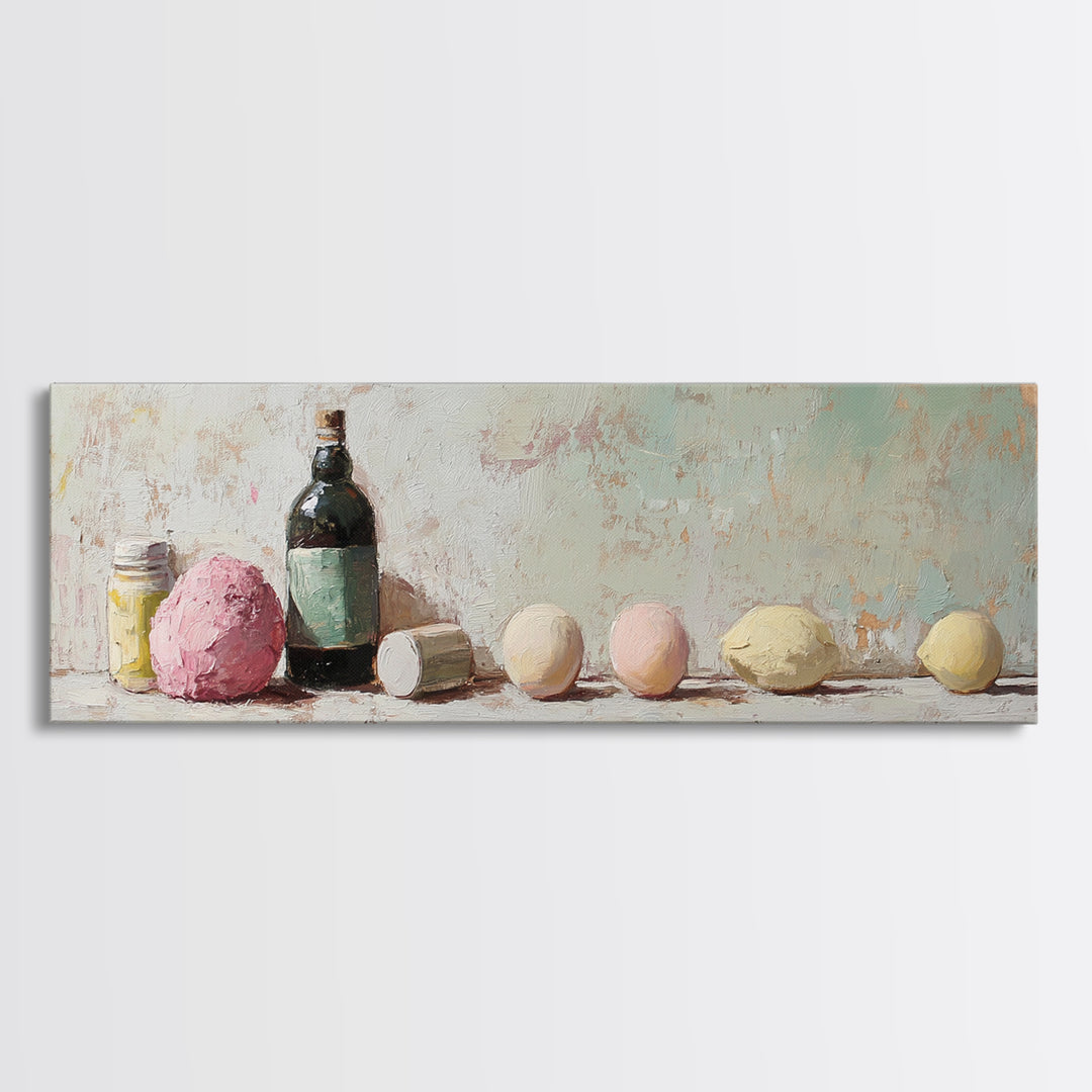Pastel Bath Bombs And Bottles Wall Art, Spa Bathroom Decor, Apothecary Still Life, Feminine Canvas Print, Gift For Her, Home Decor