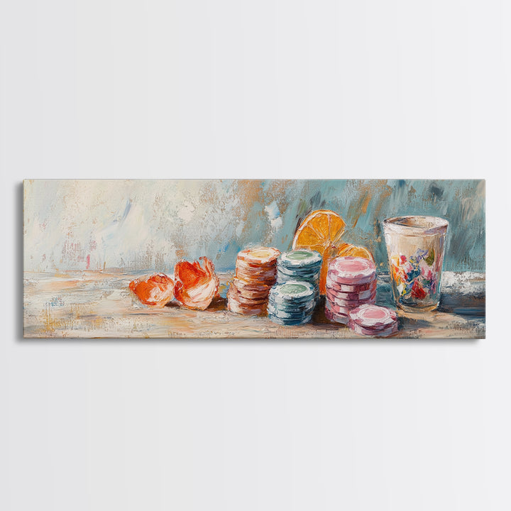Pastel Macarons And Citrus Still Life Canvas Print, Kitchen Wall Art, French Patisserie Decor, Bakery Gift For Her, Cute Kitchen Decor