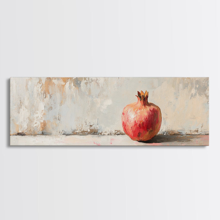 Single Red Pomegranate Still Life Wall Art, Minimalist Canvas Print, Fruit Art, Kitchen Decor, Neutral Living Room Decor