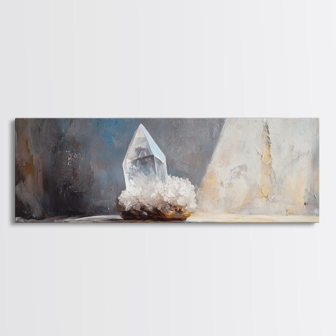 Clear Quartz Crystal On Windowsill Canvas Print, Spiritual Wall Art, Minimalist Home Decor, Meditation Room Gift For Her