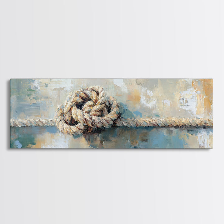Weathered Rope Knot Wall Art, Nautical Framed Canvas Print, Coastal Beach House Decor, Rustic Lake House Gift For Him, Wall Decor