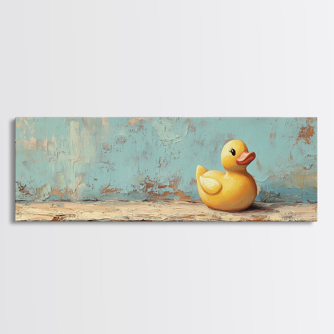 Yellow Rubber Duck Wall Art, Whimsical Bathroom Canvas Print, Cute Kids Room Decor, Playful Nursery Gift, Fun Wall Decor