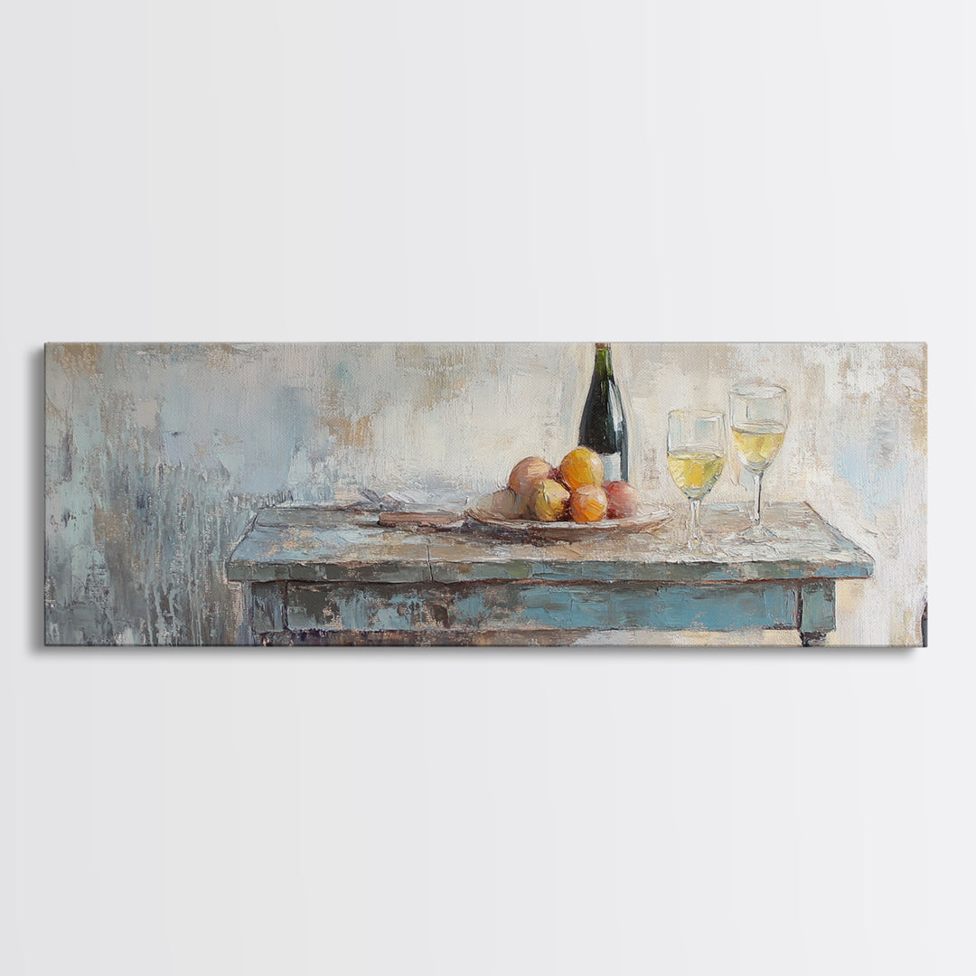 Wine Bottle And Fruit Wall Art, Rustic Dining Room Decor, French Country Canvas Print, Kitchen Wall Decor, Housewarming Gift
