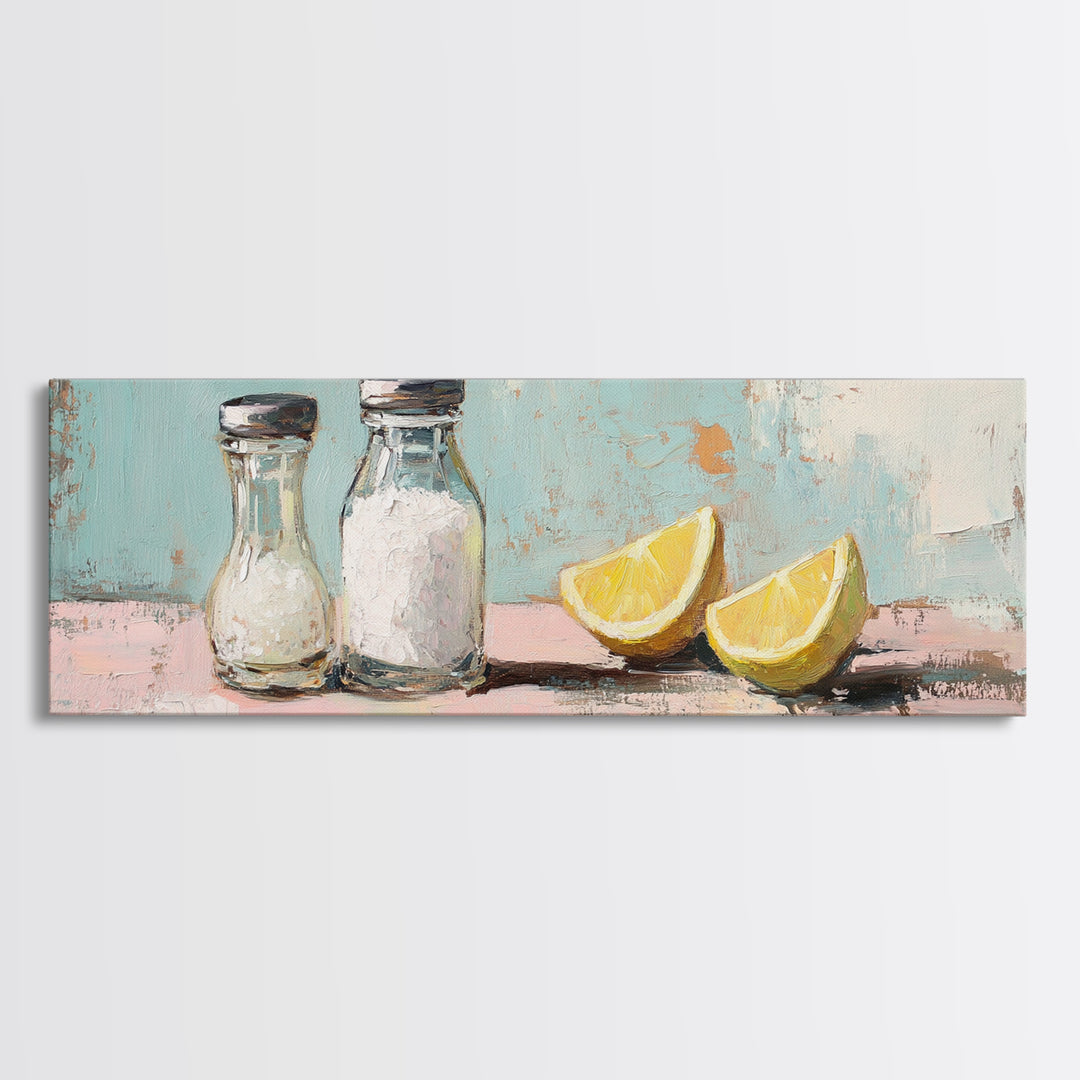 Salt And Pepper With Lemon Canvas Print, Kitchen Wall Art, Farmhouse Decor, Foodie Gift, Dining Room Prints, Cute Kitchen Art