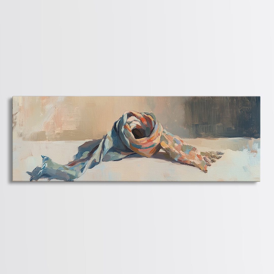 Soft Folded Scarf Still Life Canvas Print, Feminine Wall Art, Neutral Home Decor, Bedroom Decor, Gift For Her, Modern Art