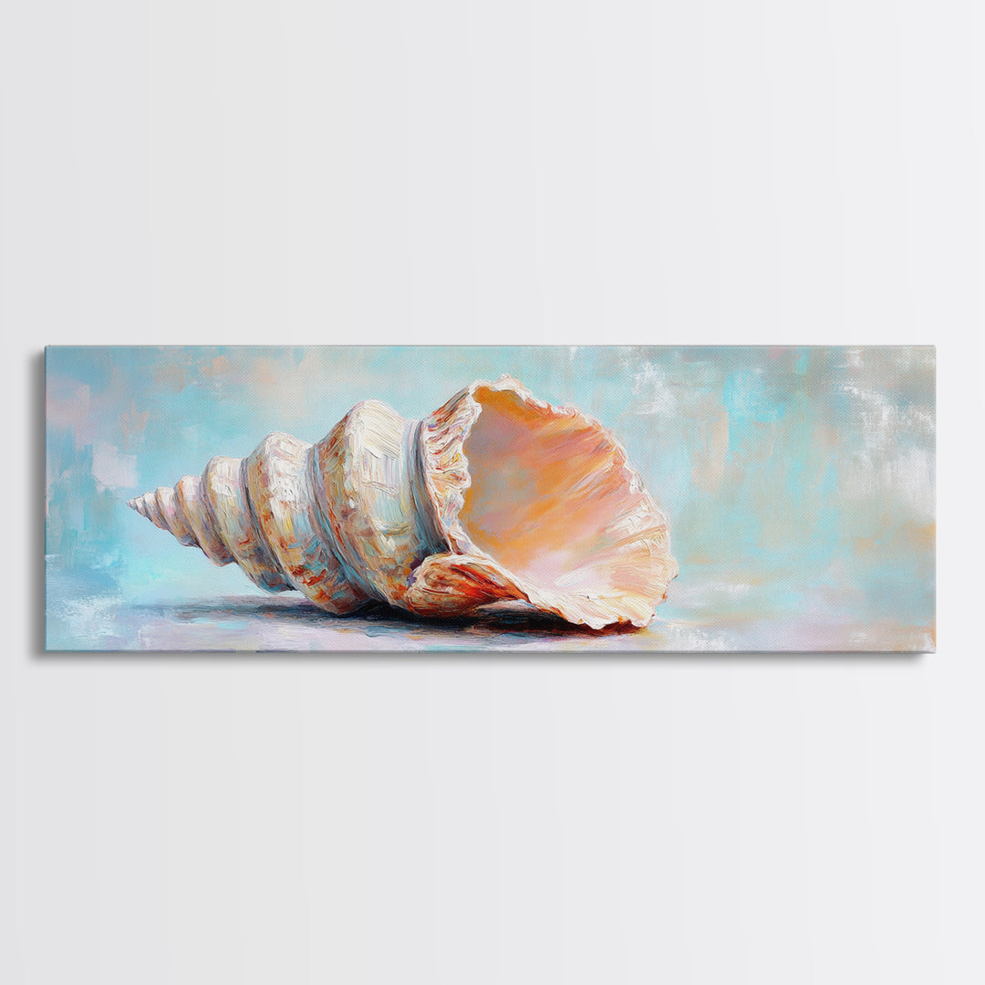 Large Pink Conch Seashell Framed Canvas Print, Coastal Wall Art, Beach House Decor, Ocean Wall Decor, Nautical Gift, Seaside Wall Art