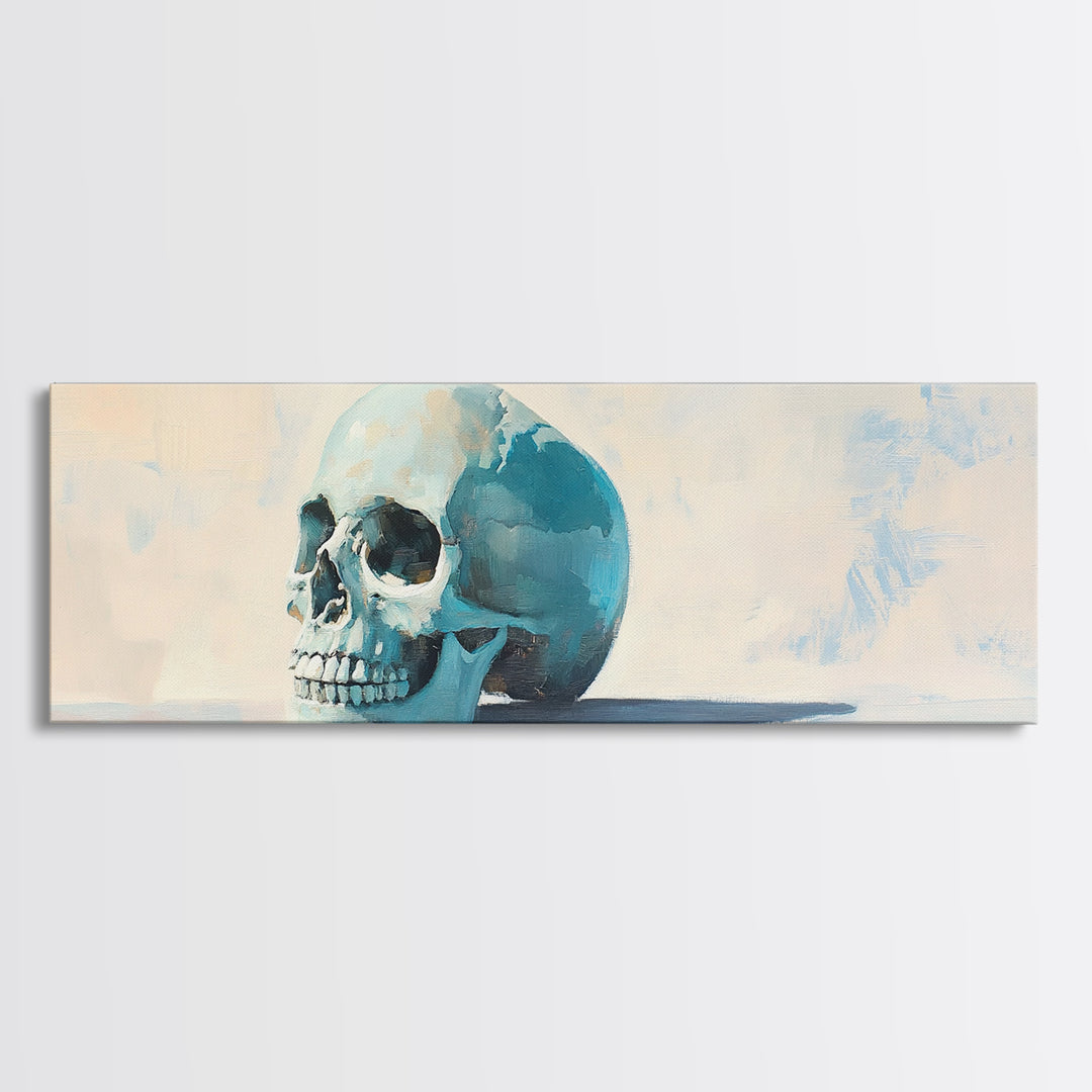 Blue Human Skull Canvas Print, Anatomical Still Life Wall Decor, Medical Office Art, Dark Academia Decor, Gothic Wall Art, Gift For Him