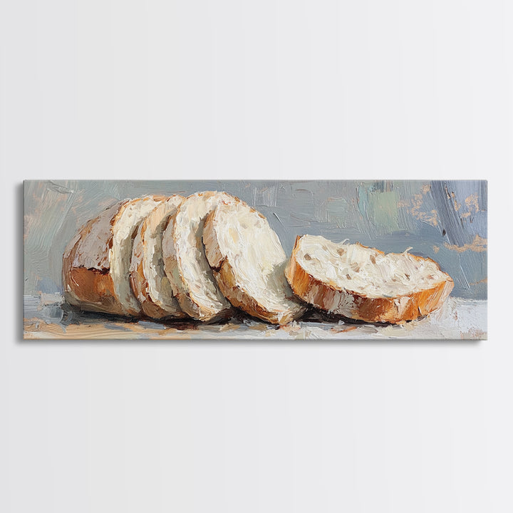 Sliced Rustic Bread Wall Art, Cozy Kitchen Print, Farmhouse Kitchen Decor, Foodie Gift, Still Life Oil Painting, Dining Room Decor