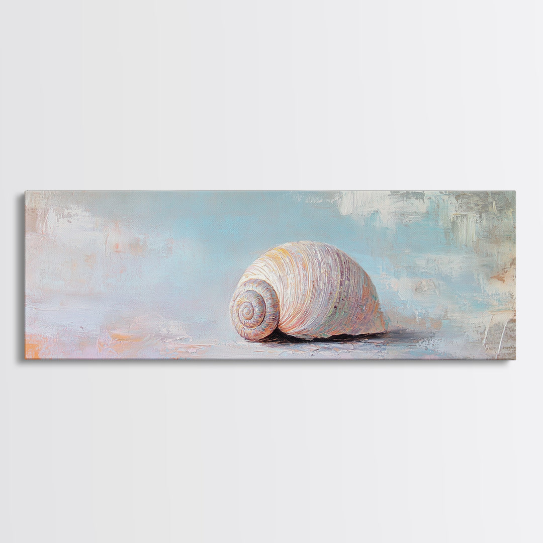 Pastel Seashell On Soft Blue Sand Canvas Print, Coastal Wall Art, Beach House Decor, Ocean Nursery Art, Seaside Gift For Her