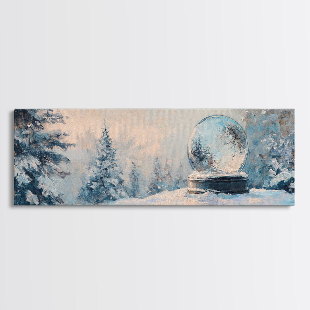 Snow Globe In Winter Forest Framed Canvas Print, Cozy Wall Art, Christmas Decor, Snowy Landscape, Holiday Gift For Living Room Decor