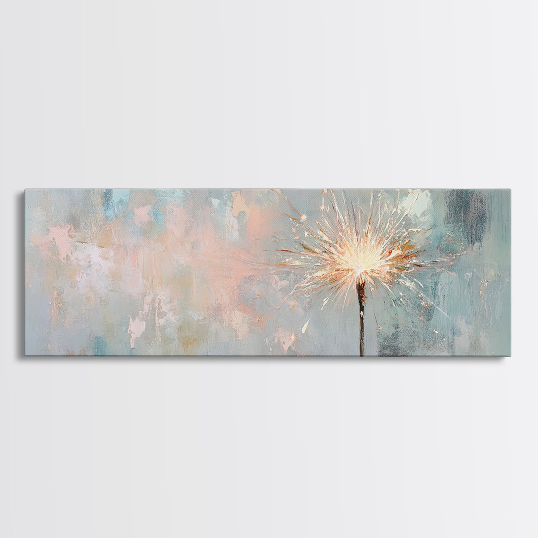 Bright Sparkler On Pastel Blue Canvas Print, Celebration Wall Art, New Year Decor, Party Wall Decor, Unique Gift For Her