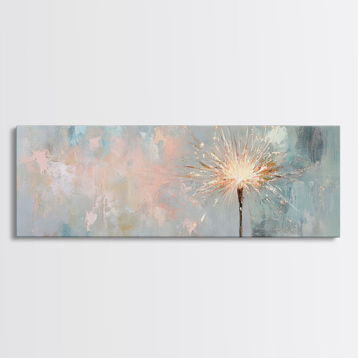 Bright Sparkler On Pastel Blue Canvas Print, Celebration Wall Art, New Year Decor, Party Wall Decor, Unique Gift For Her
