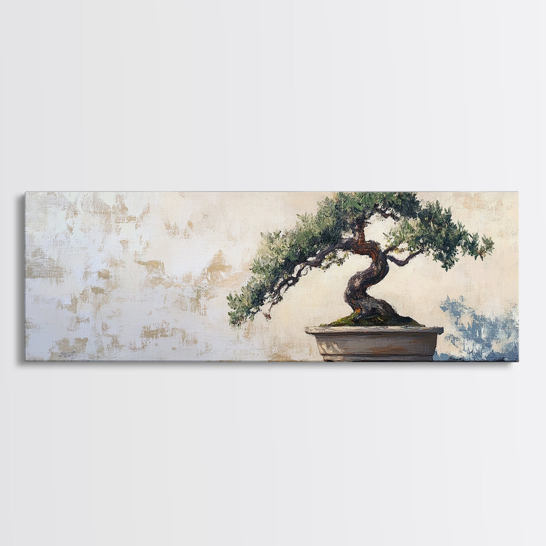 Twisted Bonsai Tree Framed Canvas Print, Japandi Zen Wall Decor, Minimalist Nature Art, Calm Office Living Room Decor Gift