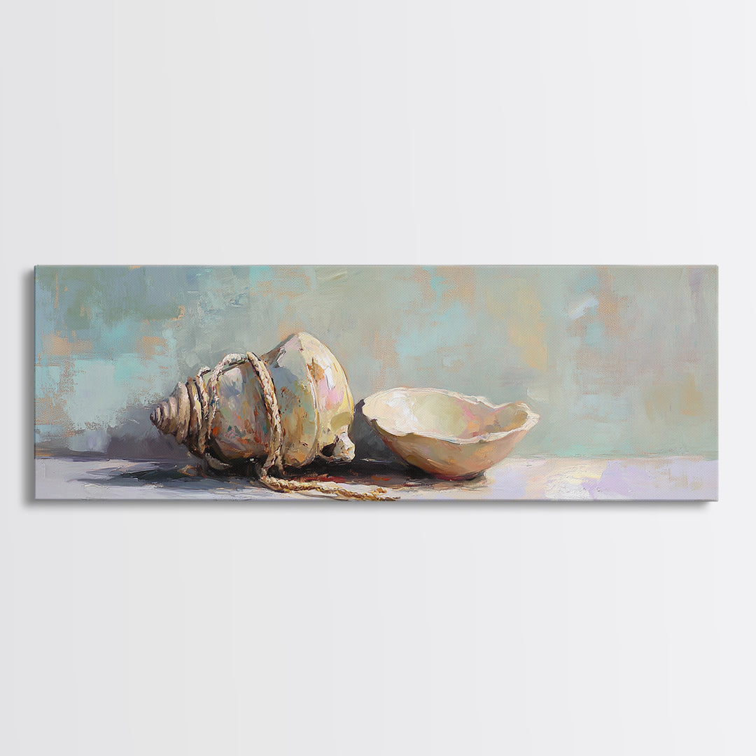 Neutral Seashell Still Life Canvas Print, Coastal Wall Art, Beach House Decor, Ocean Shell Bathroom Wall Decor Housewarming Gift