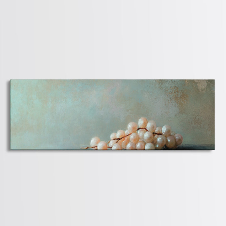White Grape Still Life Framed Canvas Print, Elegant Kitchen Wall Art, Fruit Art, Dining Room Decor, Winery Wall Decor Gift