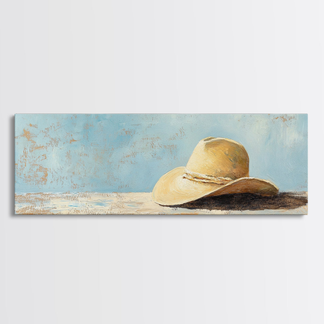 Wide Brim Straw Hat Wall Art, Neutral Coastal Decor, Beach House Print, Summer Bedroom Decor, Minimalist Canvas Gift For Her