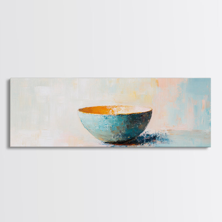 Turquoise Ceramic Bowl Canvas Print, Minimalist Kitchen Wall Art, Modern Neutral Decor, Soft Abstract Still Life Painting