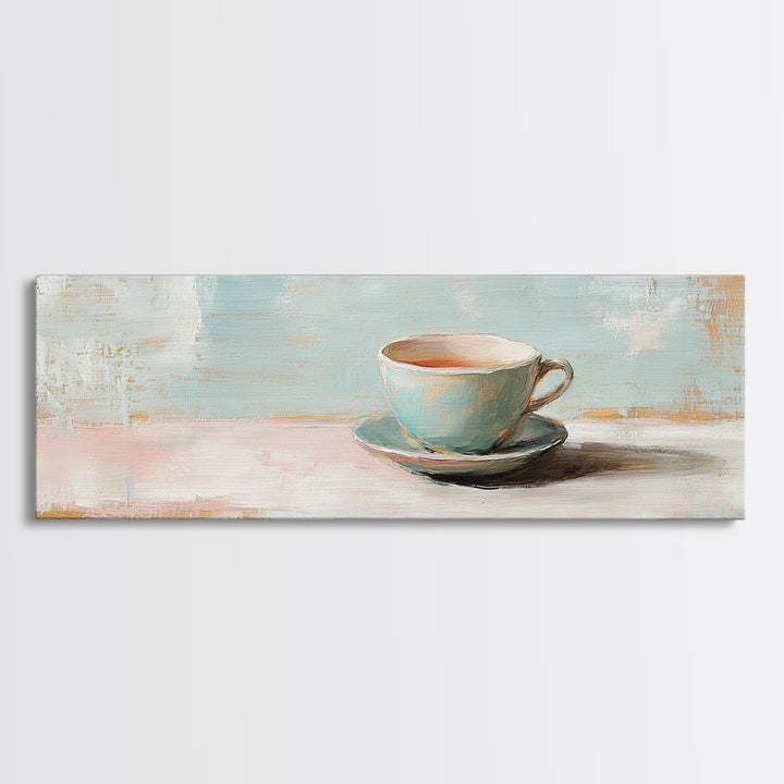 Pastel Teacup Still Life Wall Art, Cozy Coffee Bar Decor, Minimalist Kitchen Canvas Print, Soft Neutral Home Decor Housewarming Gift