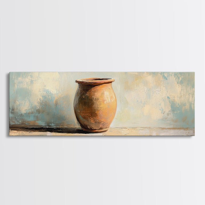 Terracotta Clay Pot Still Life Canvas Print, Wabi Sabi Wall Art, Rustic Home Decor, Neutral Kitchen Art, Earth Tone Decor