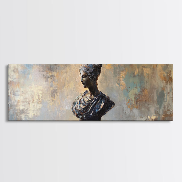 Classical Woman Bust Sculpture Framed Canvas Print, Dark Academia Wall Art, Museum Style Decor, Office Art, Timeless Gift