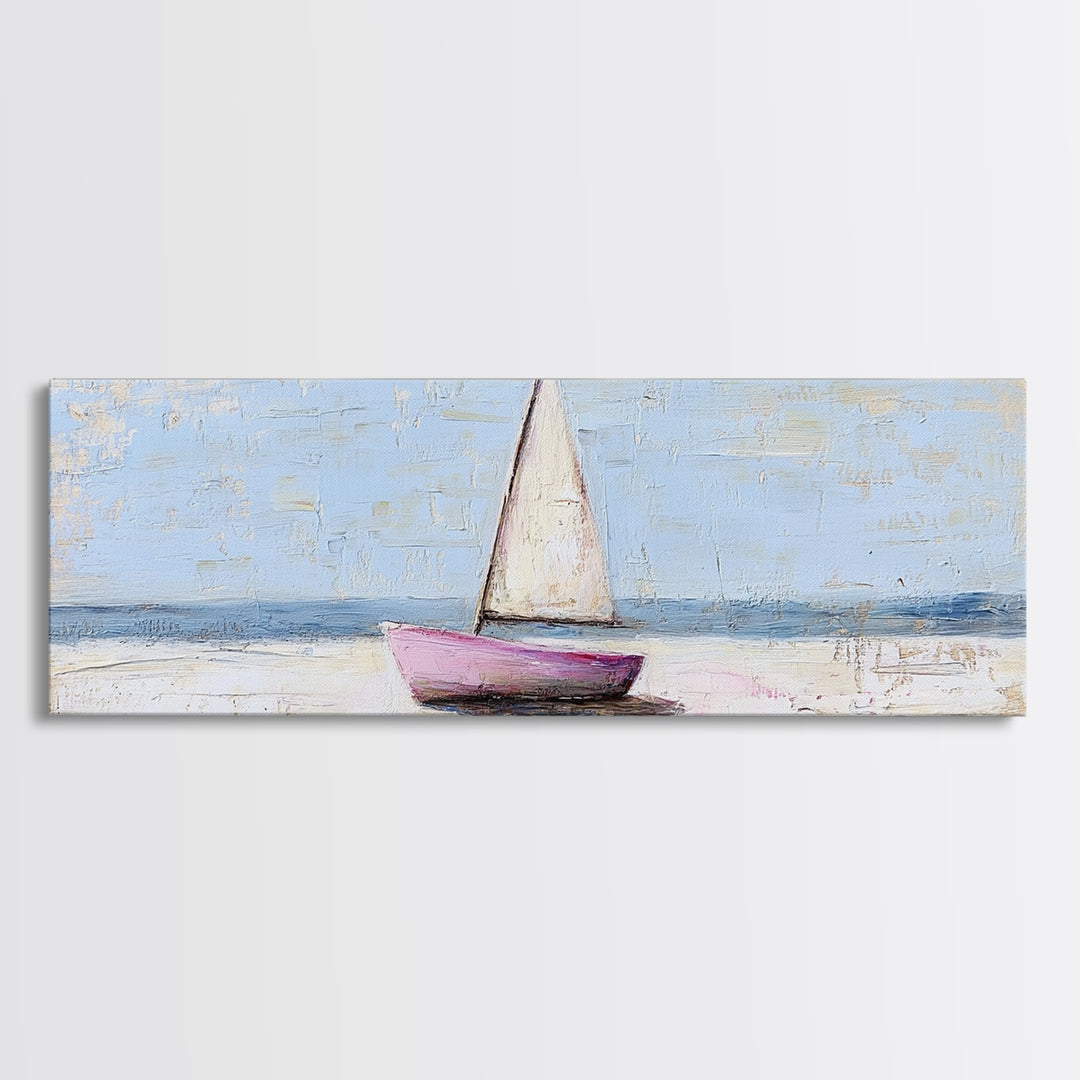 Small Sailboat On Calm Sea Canvas Print, Coastal Wall Art, Nautical Home Decor, Beach House Art, Serene Ocean Wall Decor