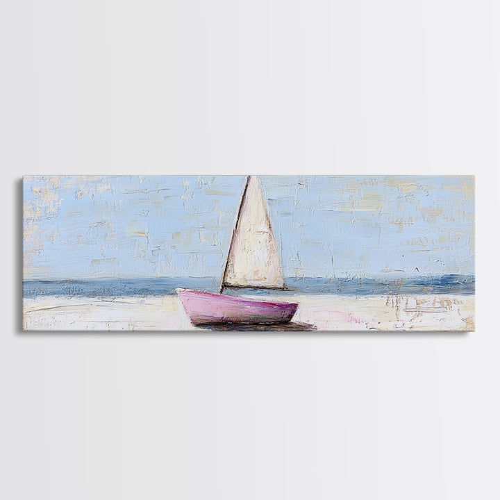 Small Sailboat On Calm Sea Canvas Print, Coastal Wall Art, Nautical Home Decor, Beach House Art, Serene Ocean Wall Decor