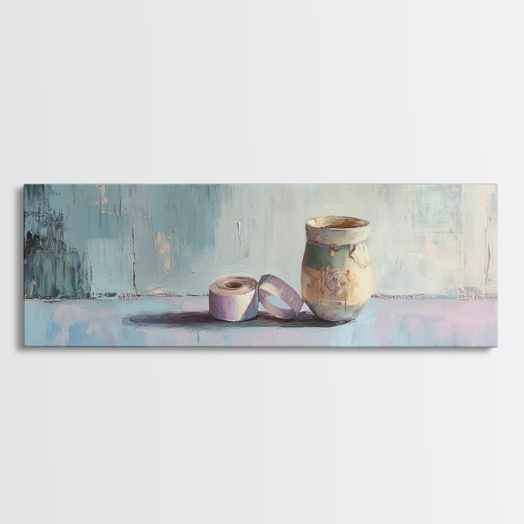 Ceramic Pot And Ribbon Still Life Wall Art, Minimalist Studio Decor, Rustic Craft Room Art Print, Neutral Modern Wall Decor