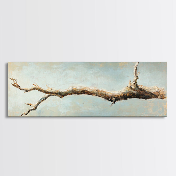 Bleached Driftwood Branch Framed Canvas Print, Rustic Coastal Wall Art, Minimalist Beach House Decor, Long Horizontal Art
