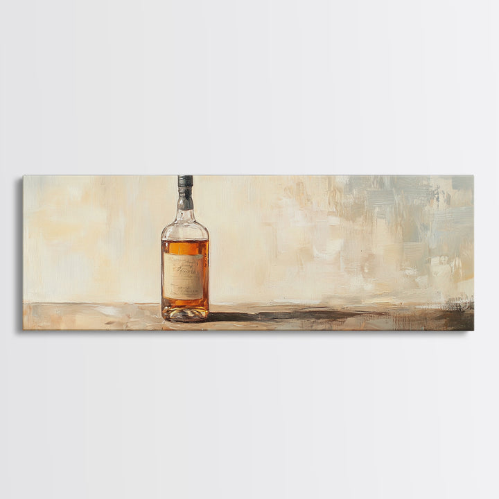 Amber Whiskey Bottle Still Life Framed Canvas Print, Bar Wall Art, Rustic Home Bar Decor, Masculine Man Cave Whiskey Lover Gift