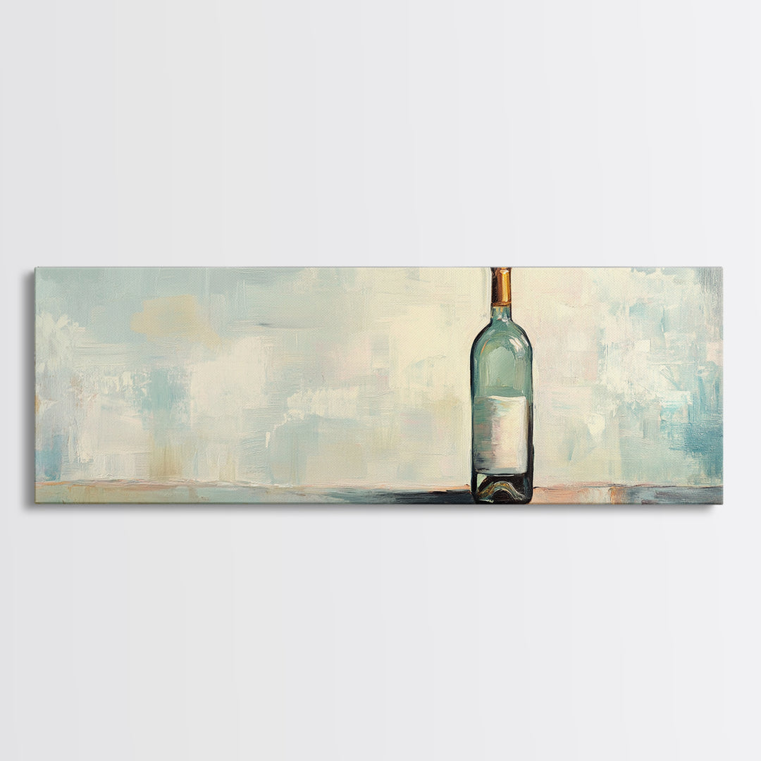 Solitary Blue Glass Bottle Still Life Canvas Print, Minimalist Wall Art, Calming Coastal Neutral Decor, Modern Living Room Art