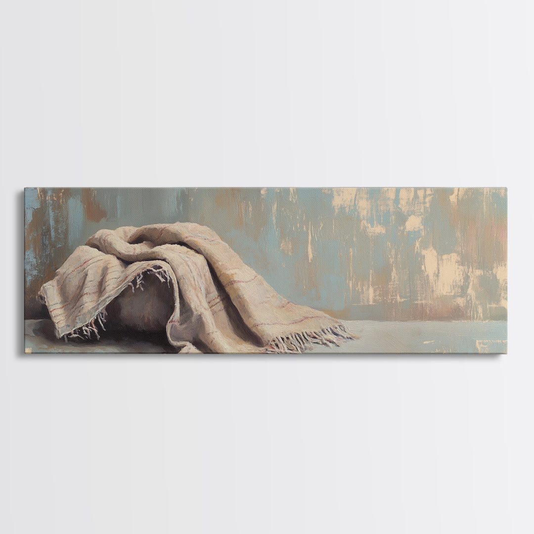 Folded Linen Blanket Still Life Wall Art, Neutral Home Decor, Wabi Sabi Art, Minimalist Canvas Wall Art For Bedroom Decor