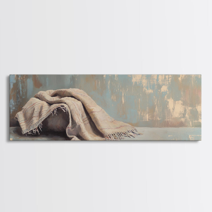 Folded Linen Blanket Still Life Wall Art, Neutral Home Decor, Wabi Sabi Art, Minimalist Canvas Wall Art For Bedroom Decor