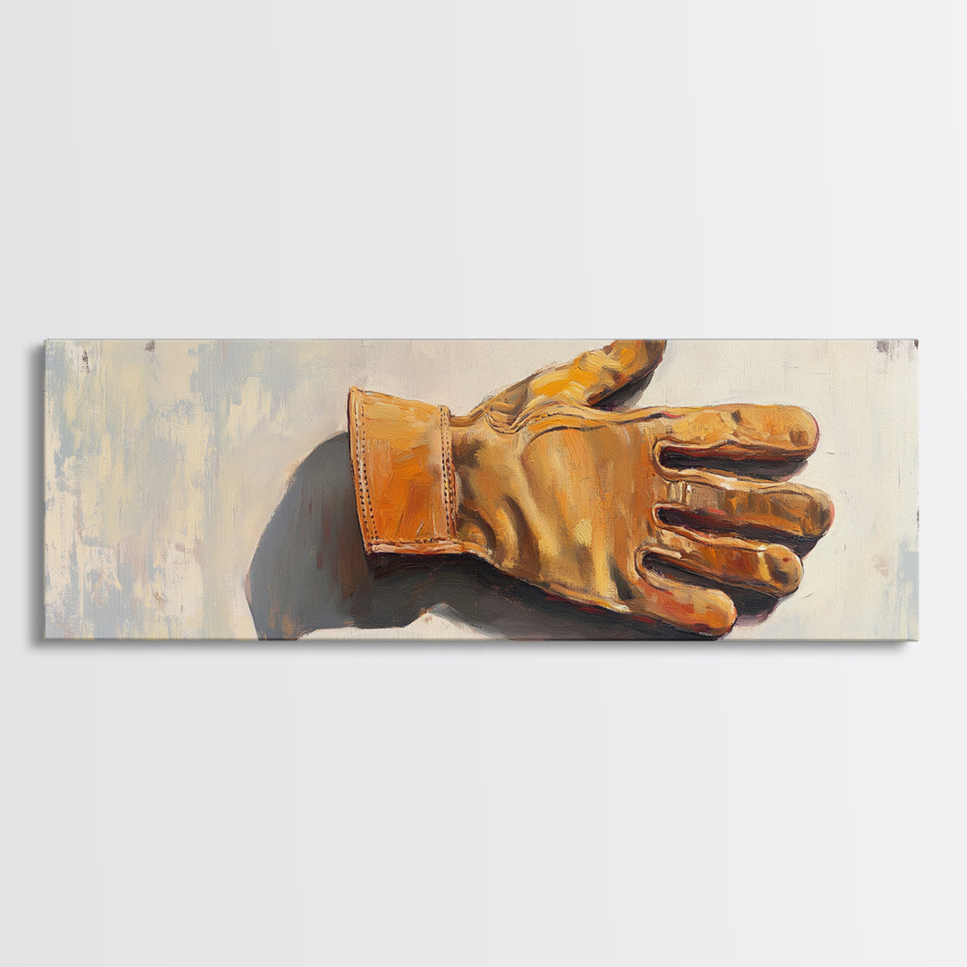 Leather Work Glove Still Life Wall Art, Rustic Garage Decor, Industrial Canvas Wall Art, Mechanic Gift, Masculine Office Decor