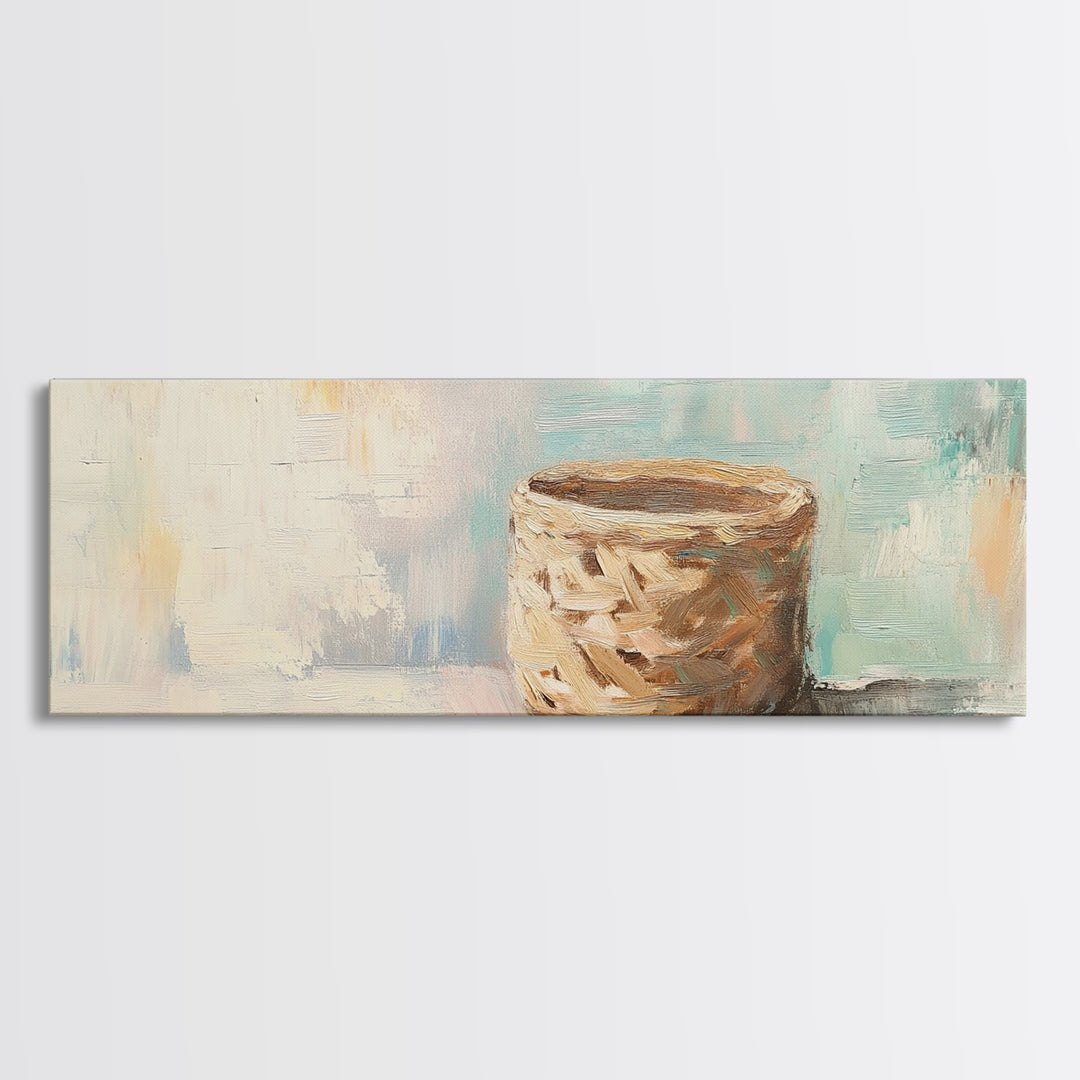 Woven Basket Still Life Canvas Print, Neutral Wall Art, Wabi Sabi Decor, Organic Modern Art For Living Room Home Decor Gift