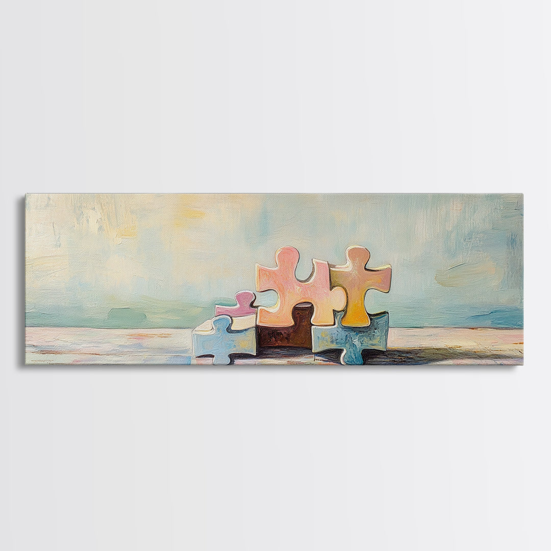 Pastel Puzzle Pieces Still Life Wall Art, Kids Room Decor, Nursery Wall Art, Playroom Print, Whimsical Gift For Family Decor