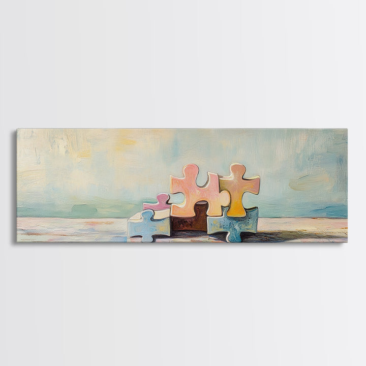 Pastel Puzzle Pieces Still Life Wall Art, Kids Room Decor, Nursery Wall Art, Playroom Print, Whimsical Gift For Family Decor