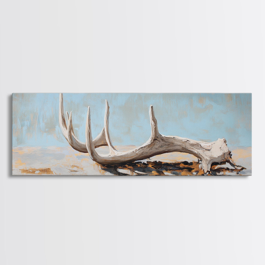 Weathered Deer Antler Framed Canvas Print, Rustic Western Wall Art, Cabin Decor, Nature Inspired Farmhouse Wall Decor Housewarming Gift