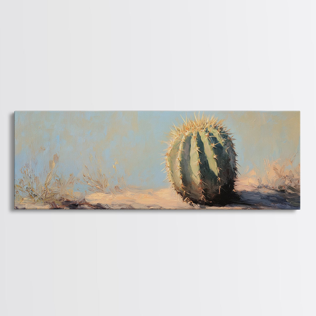 Round Barrel Cactus Desert Wall Art, Southwestern Landscape Canvas Print, Boho Western Home Decor, Nature Lover Gift For Him