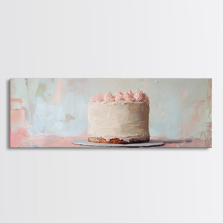 Pastel Frosted Cake Canvas Print, Cute Bakery Wall Art, Pink Kitchen Decor, Whimsical Dessert Art Birthday Gift For Baker