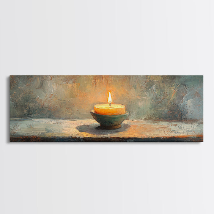 Glowing Candle Still Life Framed Canvas Print, Moody Wall Decor, Meditation Room Art, Rustic Home Decor, Calming Housewarming Gift