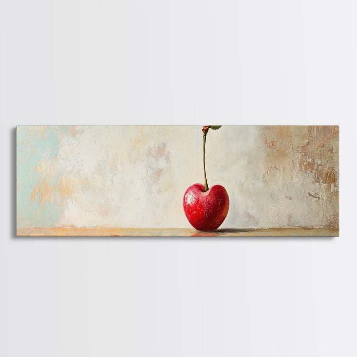 Single Red Cherry Minimal Still Life Canvas Print, Kitchen Wall Art, Modern Farmhouse Dining Room Decor, Fruit Art Gift For Her