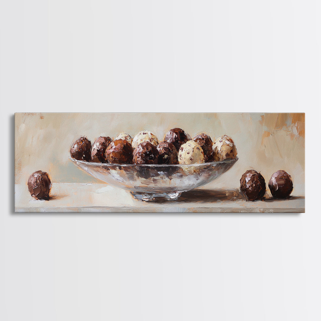 Chocolate Truffles In Glass Bowl Canvas Print, Kitchen Wall Art, Dining Room Prints, Foodie Gift, Still Life Wall Art Decor