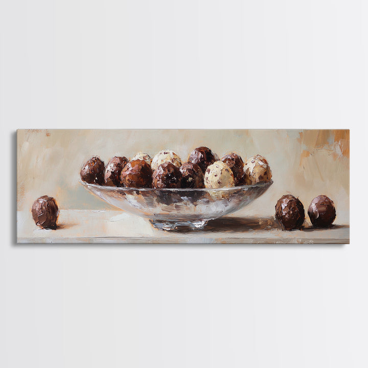 Chocolate Truffles In Glass Bowl Canvas Print, Kitchen Wall Art, Dining Room Prints, Foodie Gift, Still Life Wall Art Decor