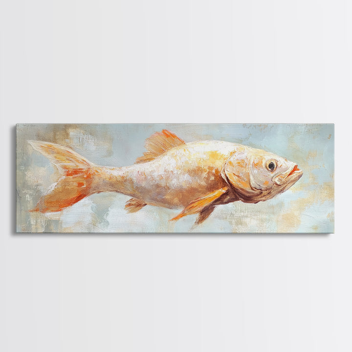 Orange Fish Painting Wall Art, Coastal Kitchen Decor, Nautical Canvas Wall Art, Ocean Animal Art Print For Beach House Decor