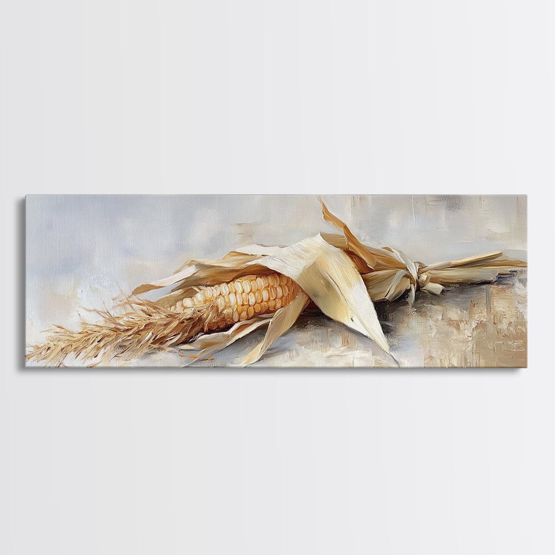 Dried Corn Husk Still Life Wall Art, Farmhouse Kitchen Decor, Rustic Canvas Print, Harvest Food Art For Country Home Decor