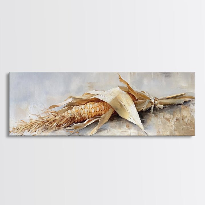 Dried Corn Husk Still Life Wall Art, Farmhouse Kitchen Decor, Rustic Canvas Print, Harvest Food Art For Country Home Decor