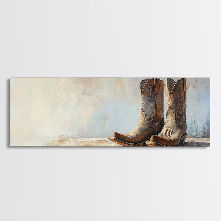 Weathered Cowboy Boots Framed Canvas Print, Western Wall Art, Rustic Ranch Decor, Southwestern Farmhouse Housewarming Gift